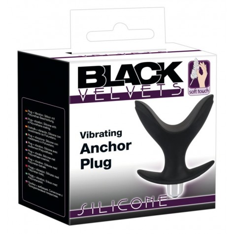 Чёрная анальная V-образная пробка Black Velvets Vibrating Anchor Plug с вибрацией - 10,3 см.