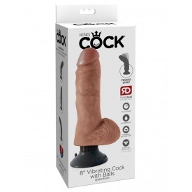 Кофейный вибромассажер со съёмной присоской 8" Vibrating Cock with Balls - 20,3 см.